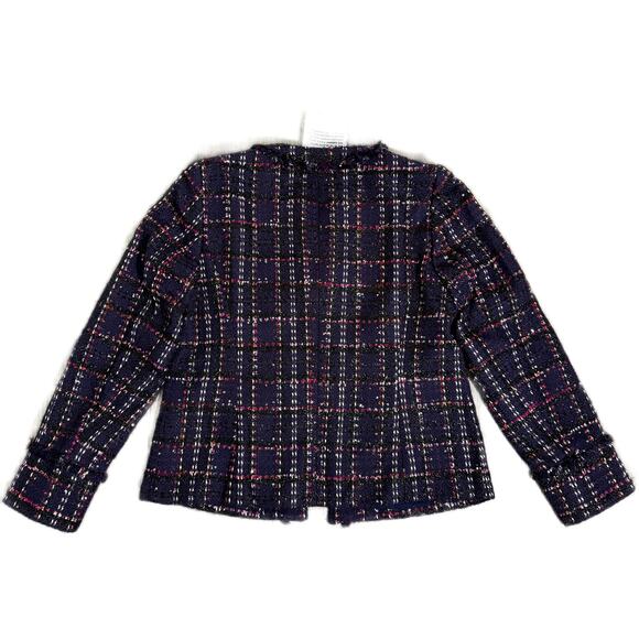 Anne Klein Tweed Kissing Front Jacket with Fringe Royal Purple - Size 6 - $189 - Picture 3 of 10